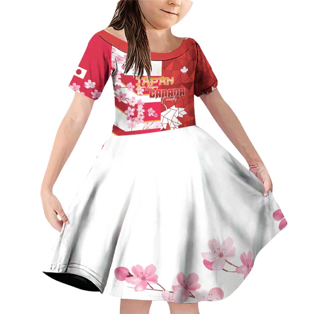 Canada and Japan Rugby Custom Family Matching Off Shoulder Short Dress and Hawaiian Shirt Canucks Brave Blossoms Together Pacific - Wonder Print Shop