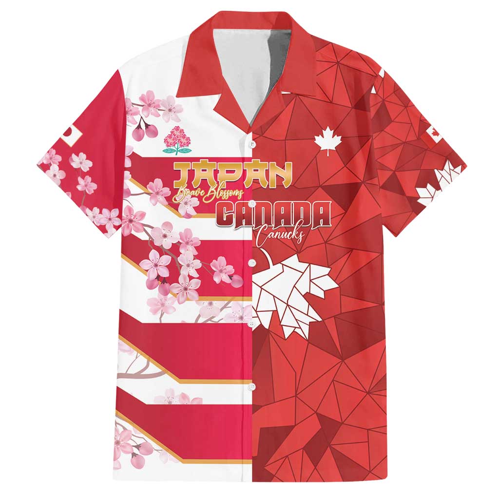 Canada and Japan Rugby Custom Family Matching Off Shoulder Short Dress and Hawaiian Shirt Canucks Brave Blossoms Together Pacific - Wonder Print Shop