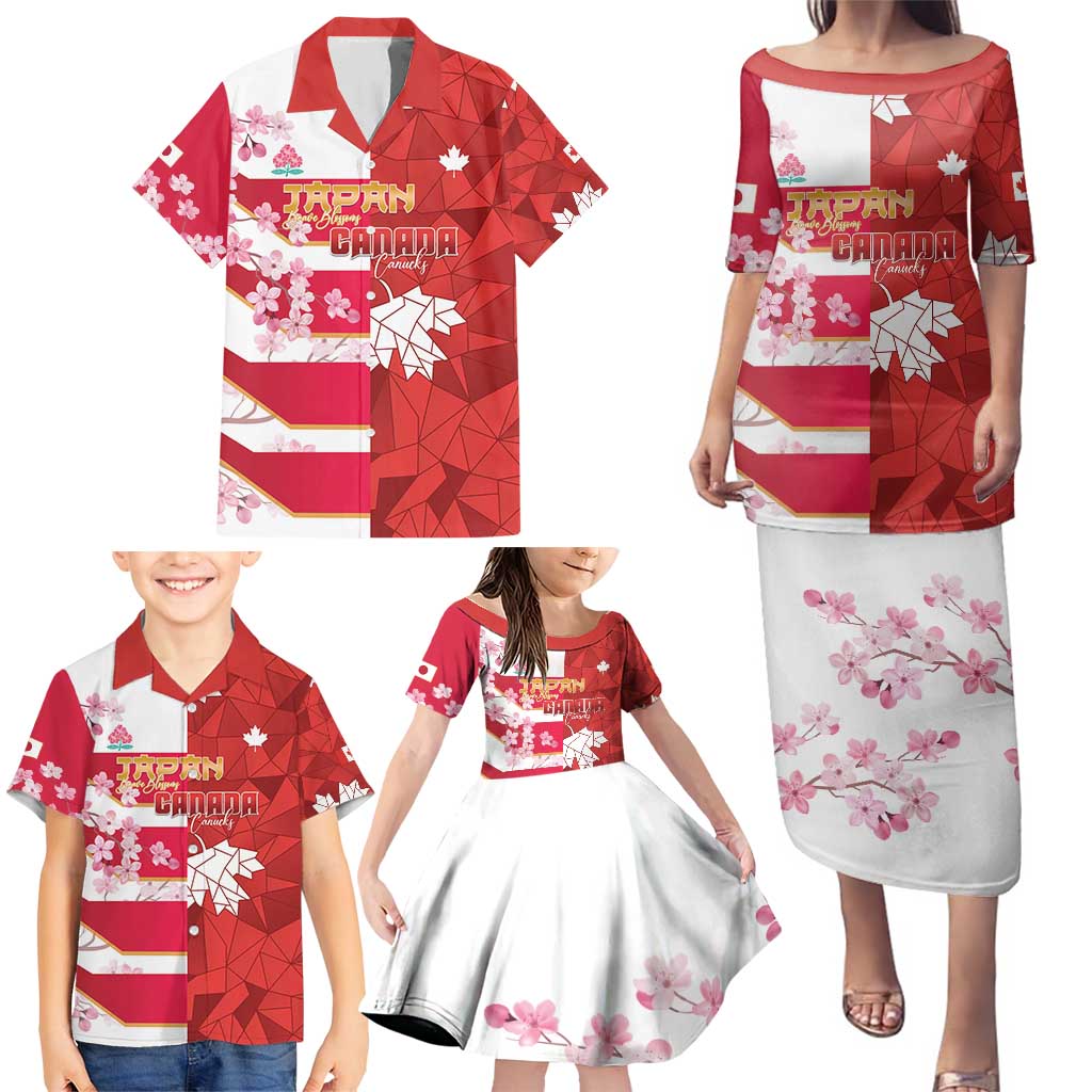 Canada and Japan Rugby Custom Family Matching Puletasi and Hawaiian Shirt Canucks Brave Blossoms Together Pacific - Wonder Print Shop