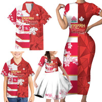 Canada and Japan Rugby Custom Family Matching Short Sleeve Bodycon Dress and Hawaiian Shirt Canucks Brave Blossoms Together Pacific - Wonder Print Shop