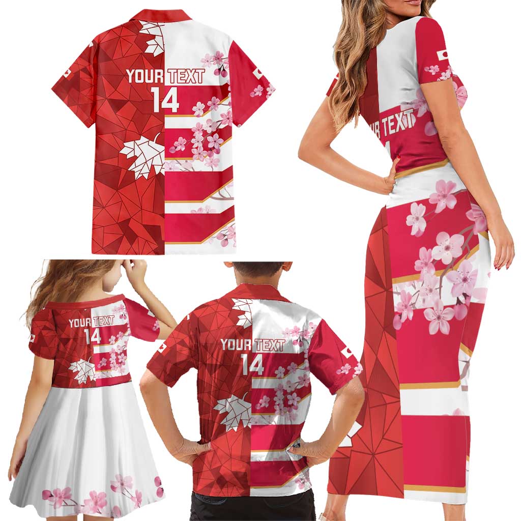 Canada and Japan Rugby Custom Family Matching Short Sleeve Bodycon Dress and Hawaiian Shirt Canucks Brave Blossoms Together Pacific - Wonder Print Shop