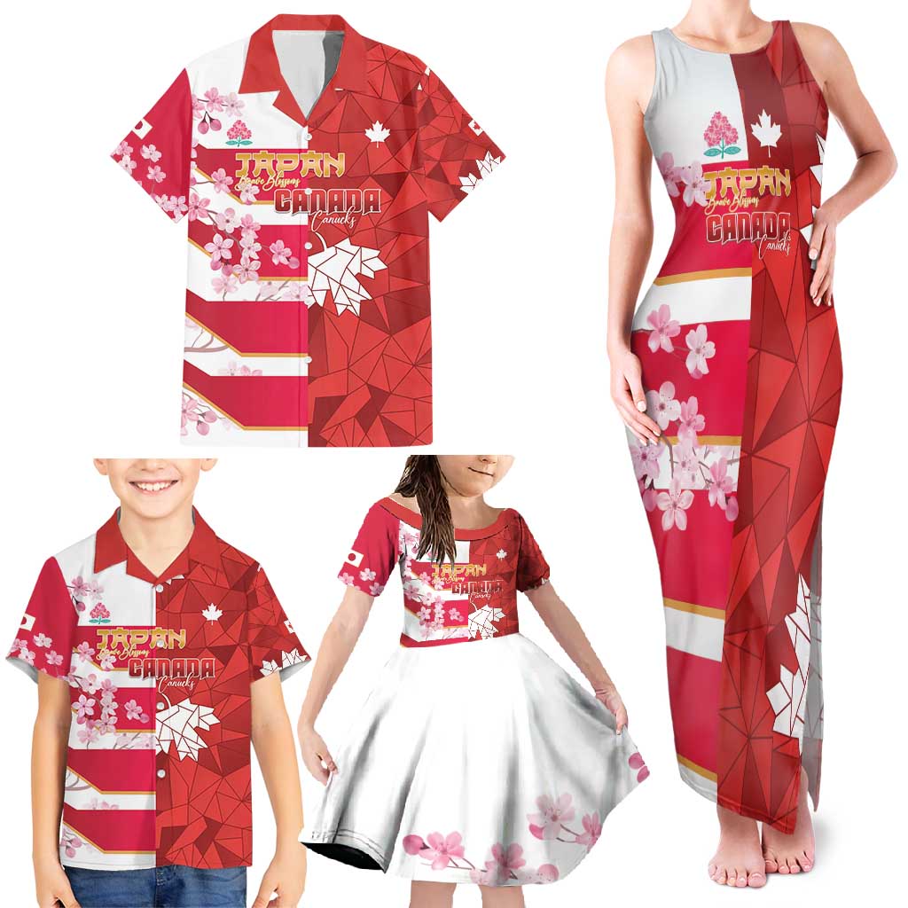Canada and Japan Rugby Custom Family Matching Tank Maxi Dress and Hawaiian Shirt Canucks Brave Blossoms Together Pacific - Wonder Print Shop