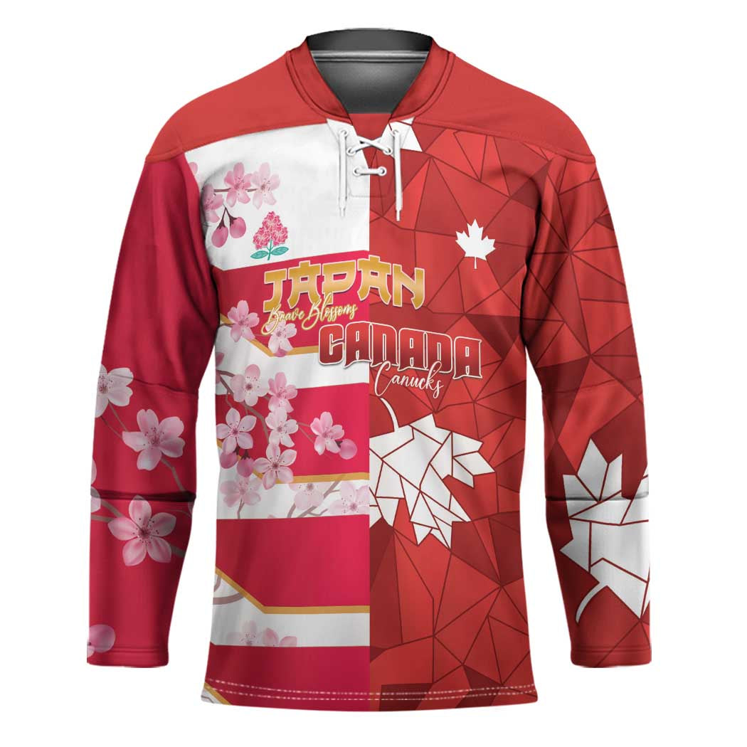 Canada and Japan Rugby Custom Hockey Jersey Canucks Brave Blossoms Together Pacific - Wonder Print Shop