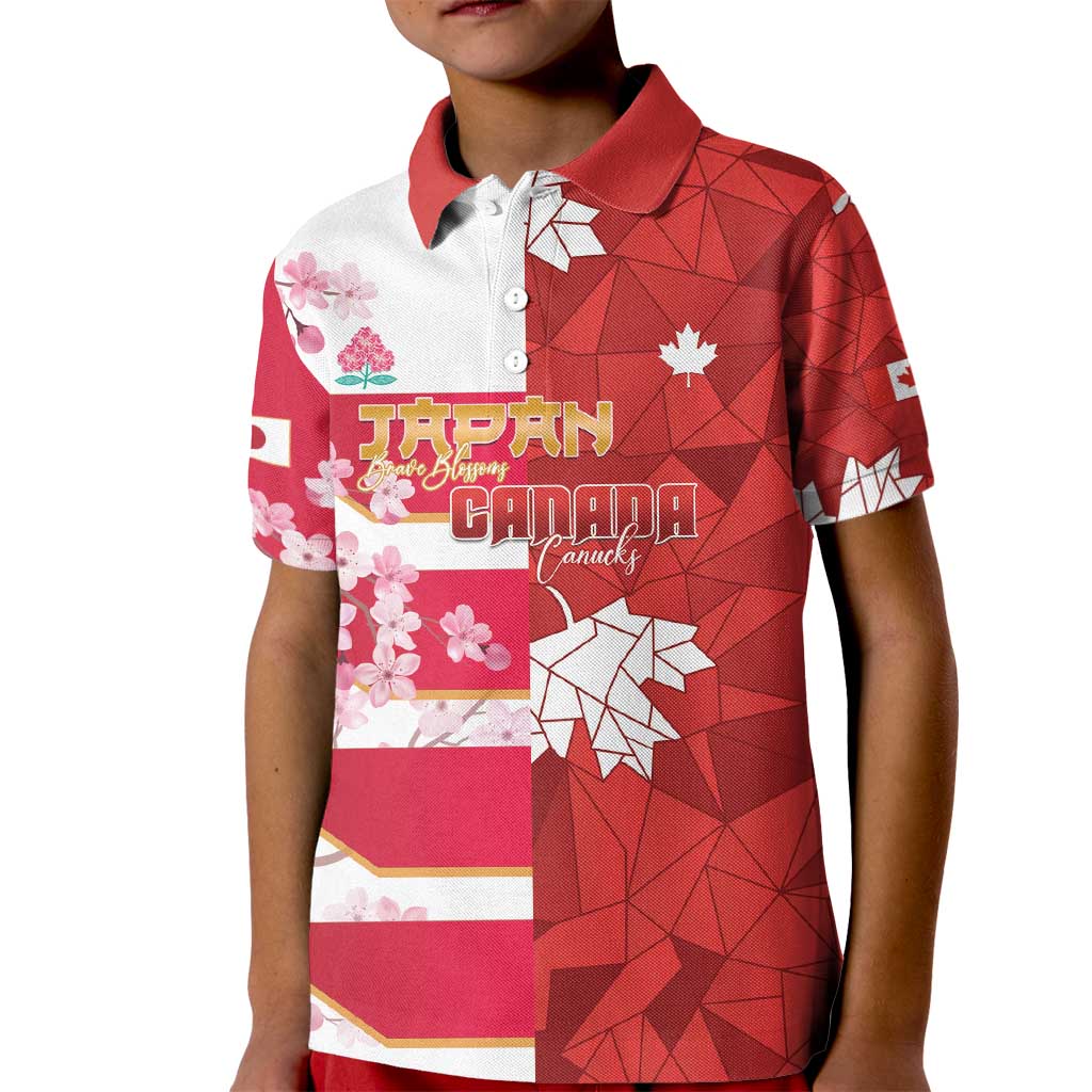 Canada and Japan Rugby Custom Kid Polo Shirt Canucks Brave Blossoms Together Pacific - Wonder Print Shop