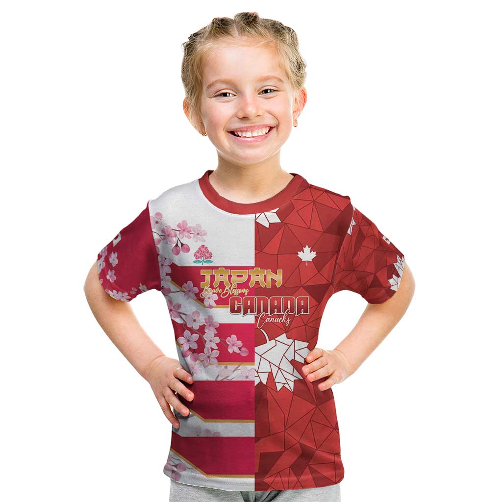Canada and Japan Rugby Custom Kid T Shirt Canucks Brave Blossoms Together Pacific - Wonder Print Shop