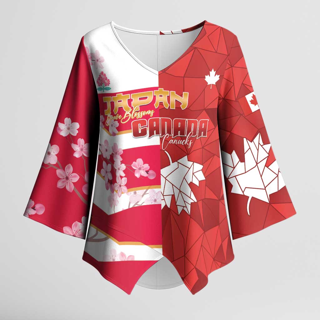 Canada and Japan Rugby Custom Kimono Sleeve Blouse Canucks Brave Blossoms Together Pacific - Wonder Print Shop