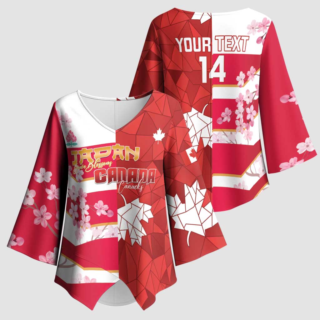 Canada and Japan Rugby Custom Kimono Sleeve Blouse Canucks Brave Blossoms Together Pacific - Wonder Print Shop