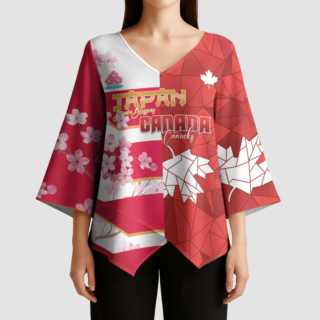 Canada and Japan Rugby Custom Kimono Sleeve Blouse Canucks Brave Blossoms Together Pacific - Wonder Print Shop