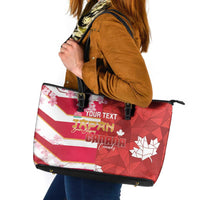 Canada and Japan Rugby Custom Leather Tote Bag Canucks Brave Blossoms Together Pacific - Wonder Print Shop