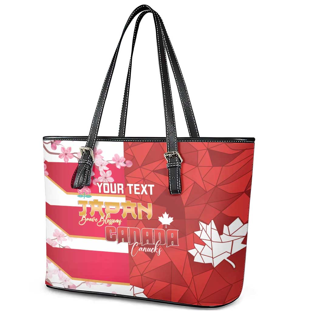 Canada and Japan Rugby Custom Leather Tote Bag Canucks Brave Blossoms Together Pacific - Wonder Print Shop
