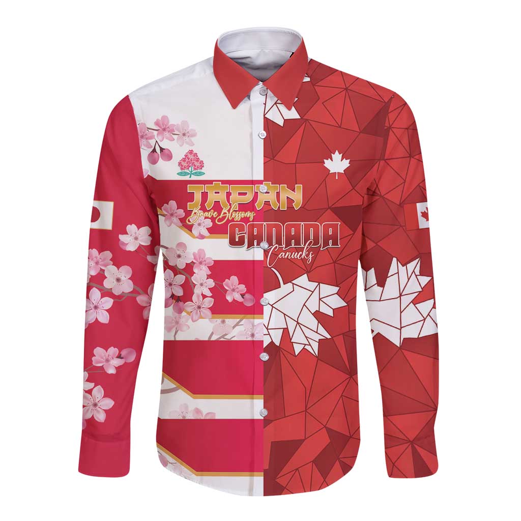 Canada and Japan Rugby Custom Long Sleeve Button Shirt Canucks Brave Blossoms Together Pacific - Wonder Print Shop