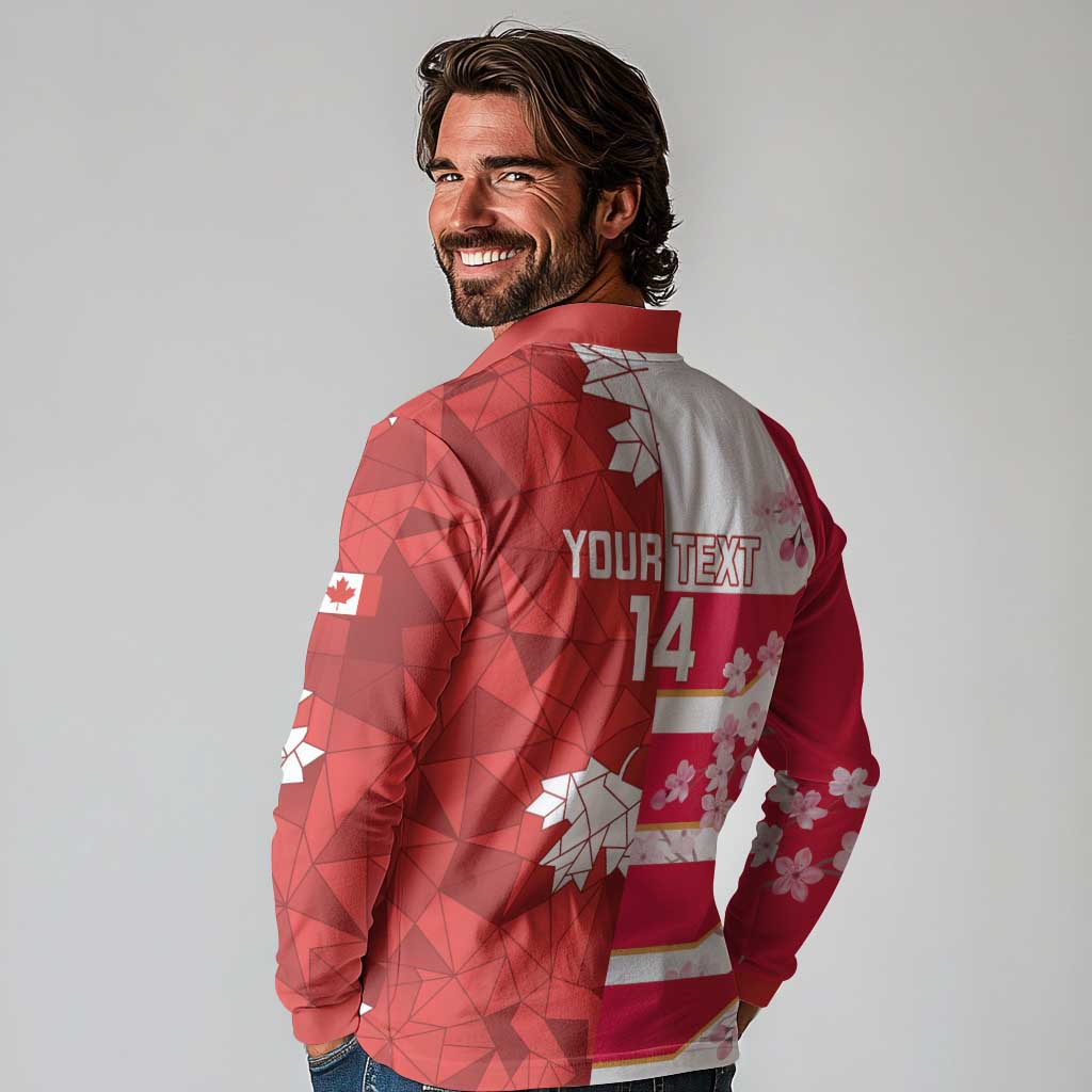Canada and Japan Rugby Custom Long Sleeve Polo Shirt Canucks Brave Blossoms Together Pacific - Wonder Print Shop