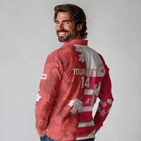 Canada and Japan Rugby Custom Long Sleeve Polo Shirt Canucks Brave Blossoms Together Pacific - Wonder Print Shop