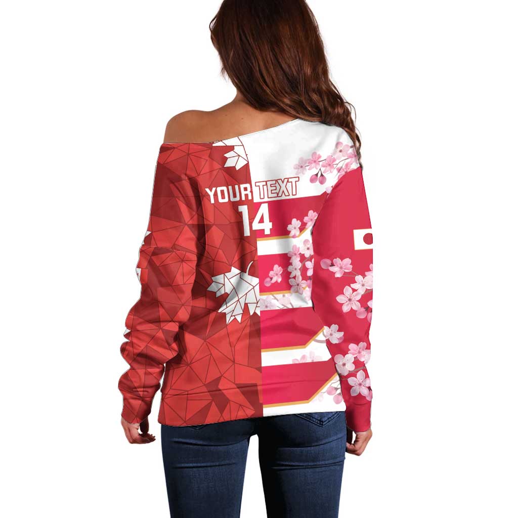 Canada and Japan Rugby Custom Off Shoulder Sweater Canucks Brave Blossoms Together Pacific - Wonder Print Shop