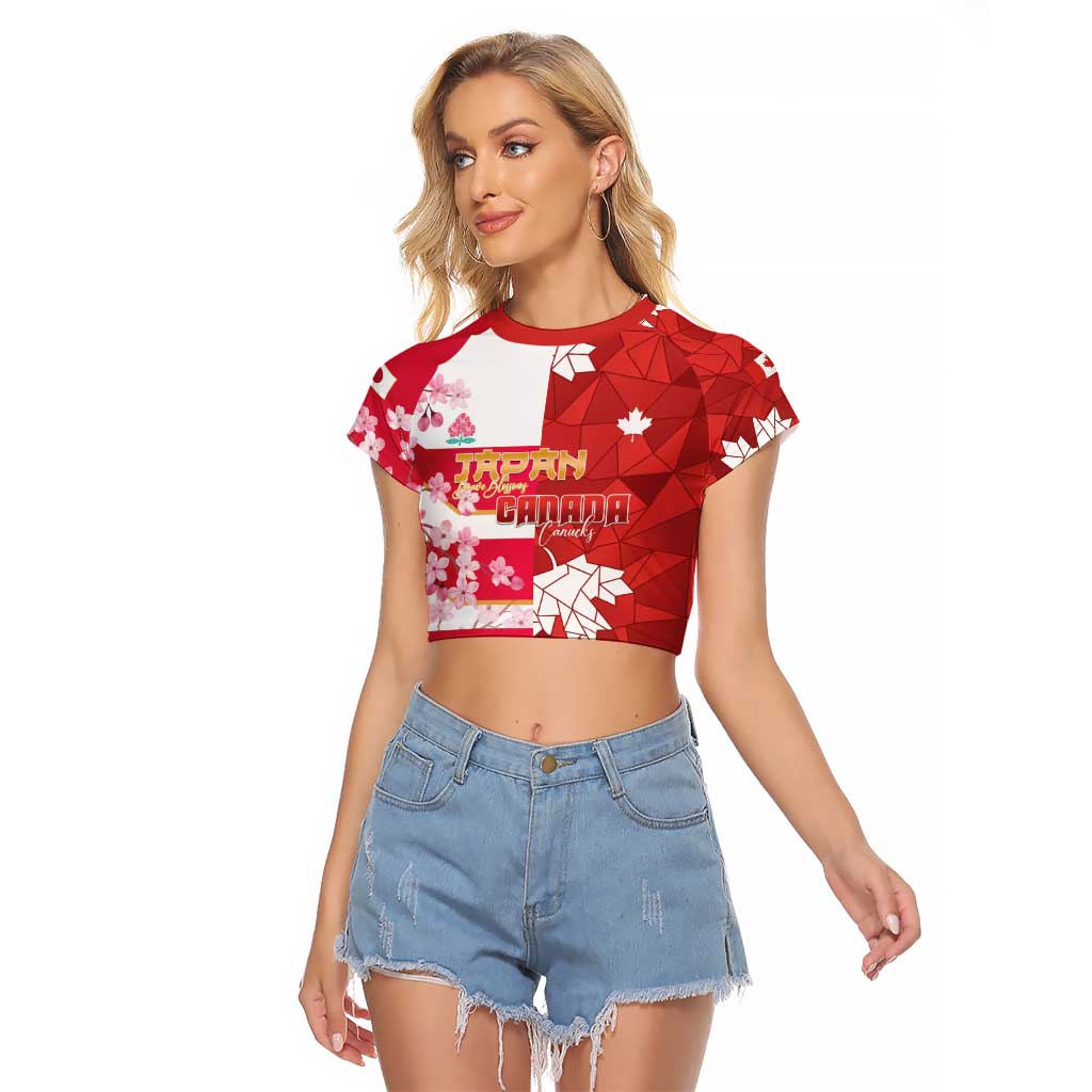 Canada and Japan Rugby Custom Raglan Cropped T Shirt Canucks Brave Blossoms Together Pacific - Wonder Print Shop