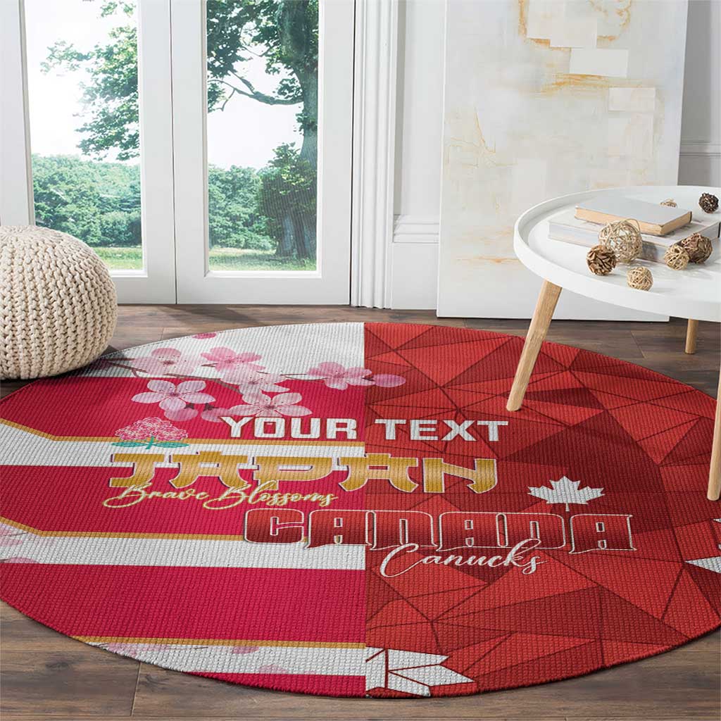 Canada and Japan Rugby Custom Round Carpet Canucks Brave Blossoms Together Pacific - Wonder Print Shop
