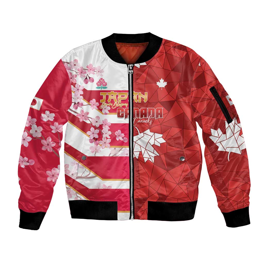Canada and Japan Rugby Custom Sleeve Zip Bomber Jacket Canucks Brave Blossoms Together Pacific - Wonder Print Shop