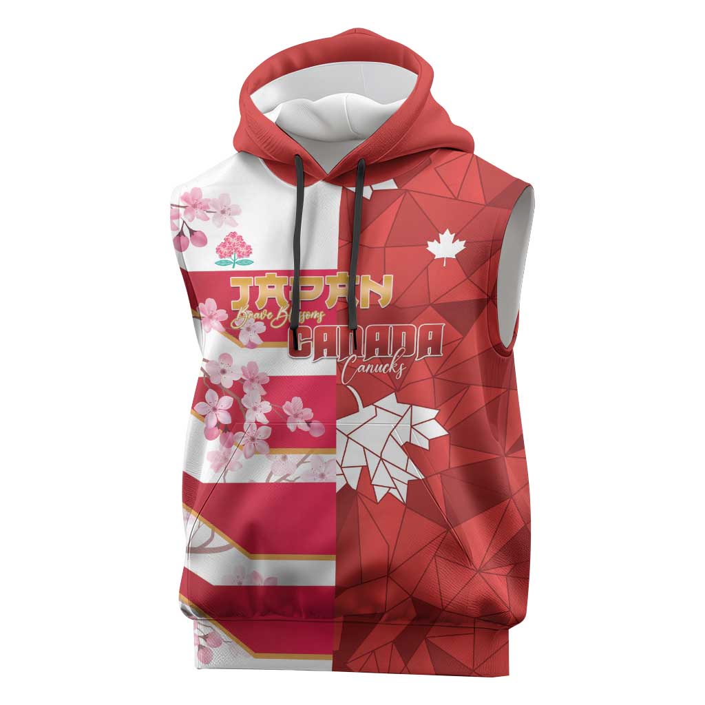 Canada and Japan Rugby Custom Sleeveless Hoodie Canucks Brave Blossoms Together Pacific - Wonder Print Shop