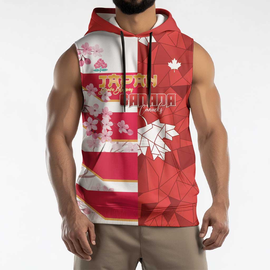 Canada and Japan Rugby Custom Sleeveless Hoodie Canucks Brave Blossoms Together Pacific - Wonder Print Shop
