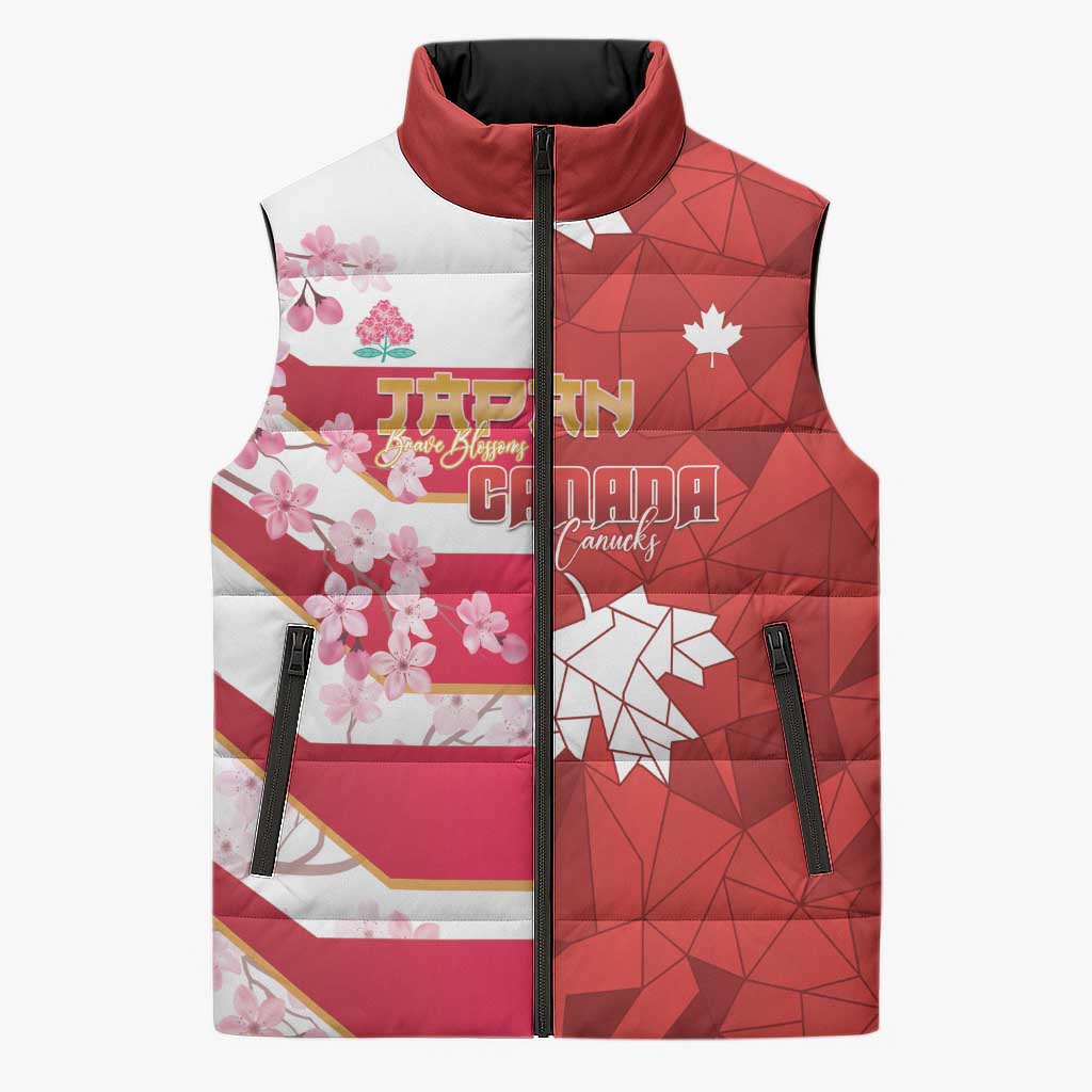 Canada and Japan Rugby Custom Sleeveless Puffer Jacket Canucks Brave Blossoms Together Pacific - Wonder Print Shop