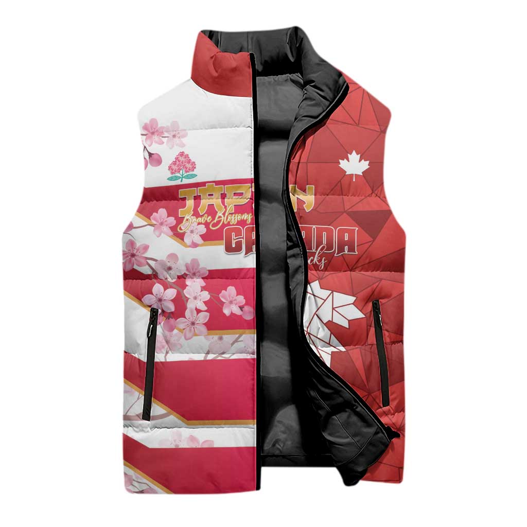 Canada and Japan Rugby Custom Sleeveless Puffer Jacket Canucks Brave Blossoms Together Pacific - Wonder Print Shop