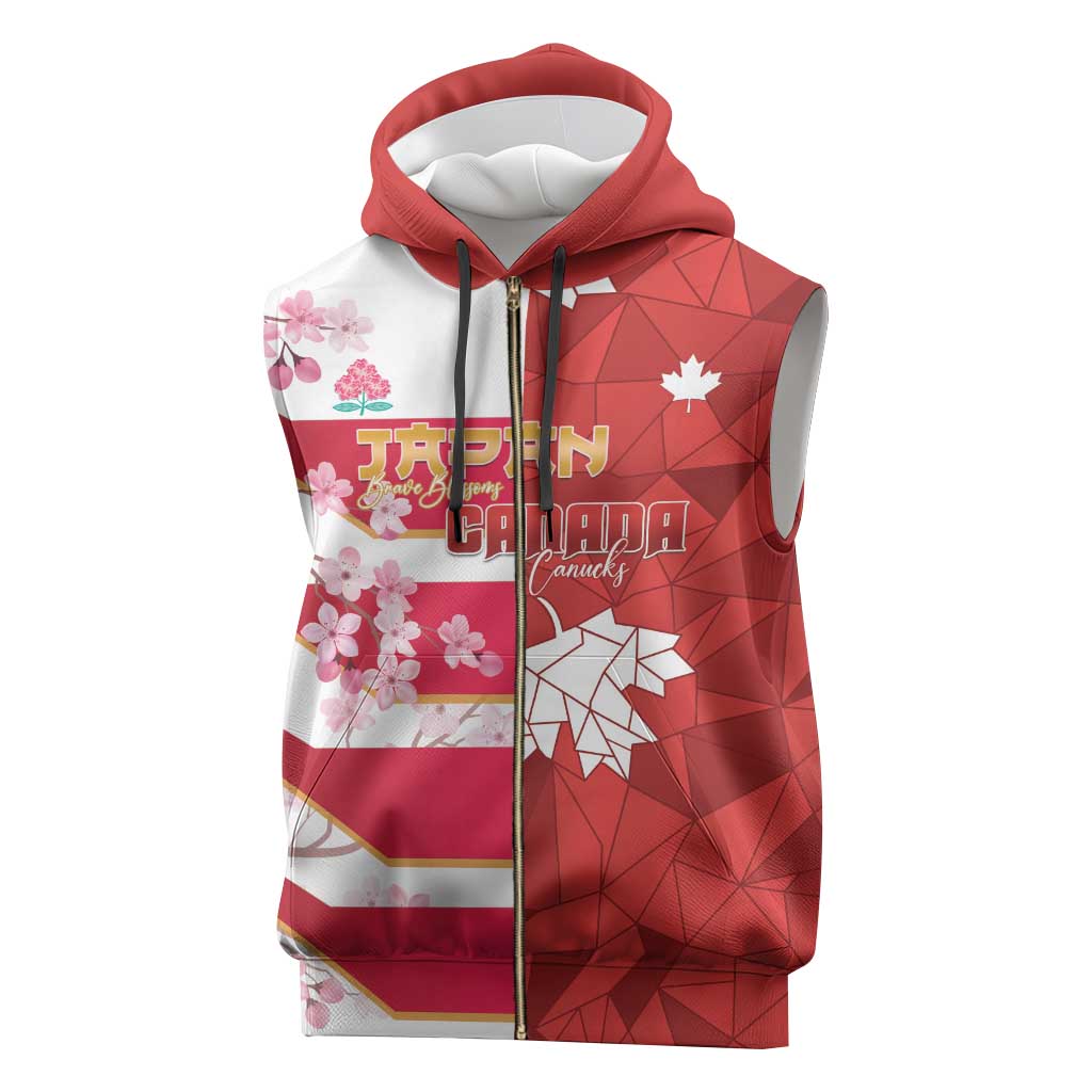 Canada and Japan Rugby Custom Sleeveless Zip Hoodie Canucks Brave Blossoms Together Pacific - Wonder Print Shop