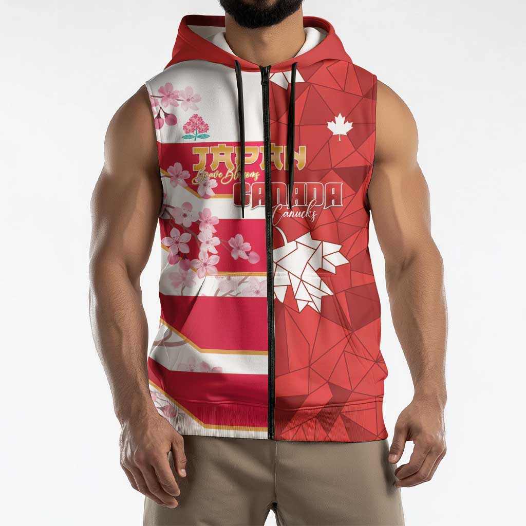 Canada and Japan Rugby Custom Sleeveless Zip Hoodie Canucks Brave Blossoms Together Pacific - Wonder Print Shop