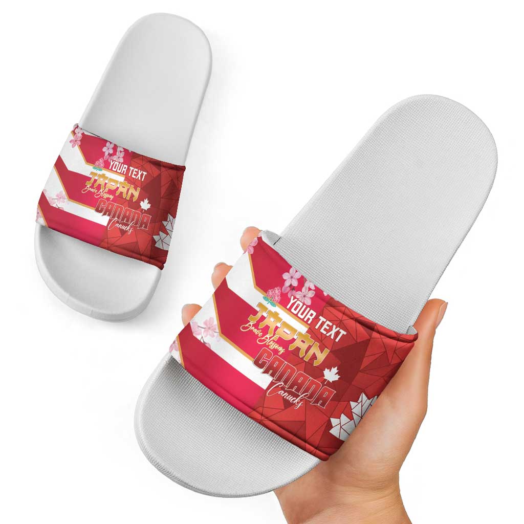Canada and Japan Rugby Custom Slide Sandals Canucks Brave Blossoms Together Pacific - Wonder Print Shop