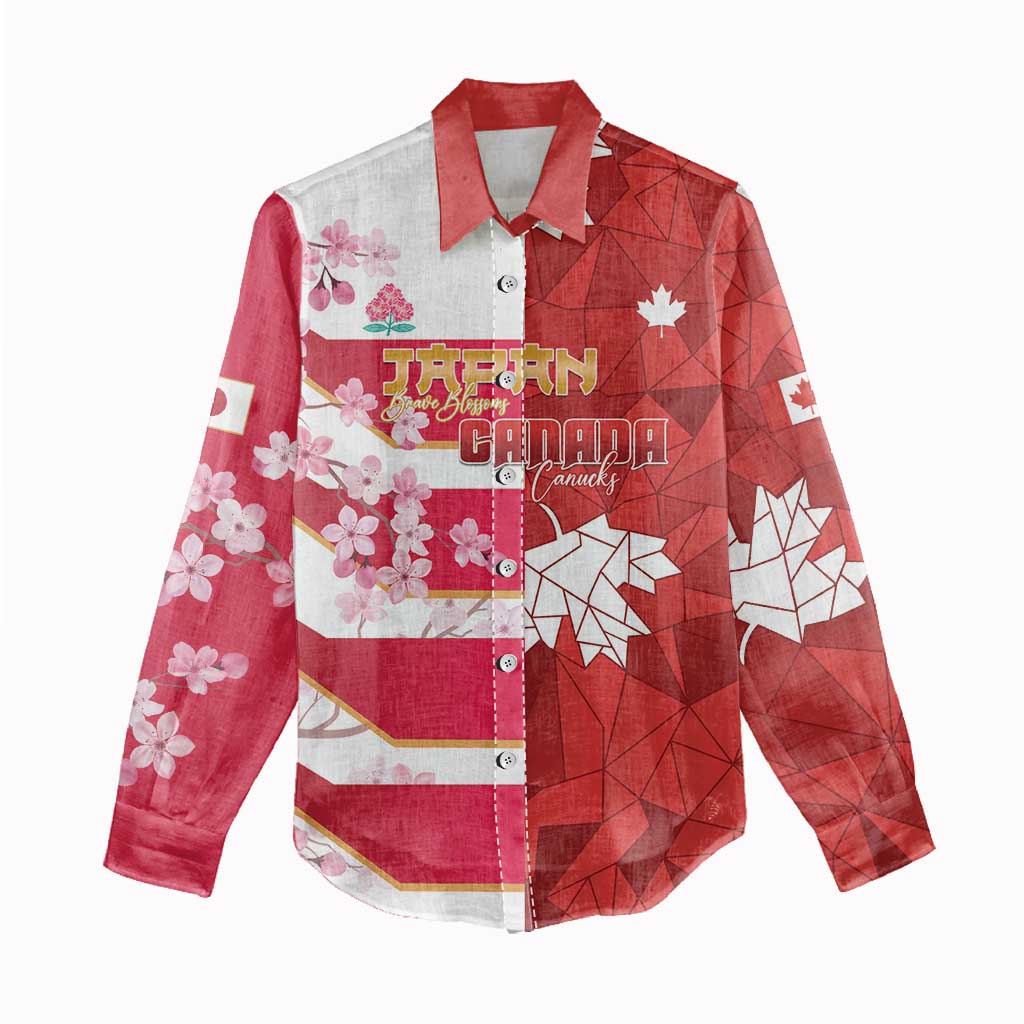Canada and Japan Rugby Custom Women Casual Shirt Canucks Brave Blossoms Together Pacific - Wonder Print Shop