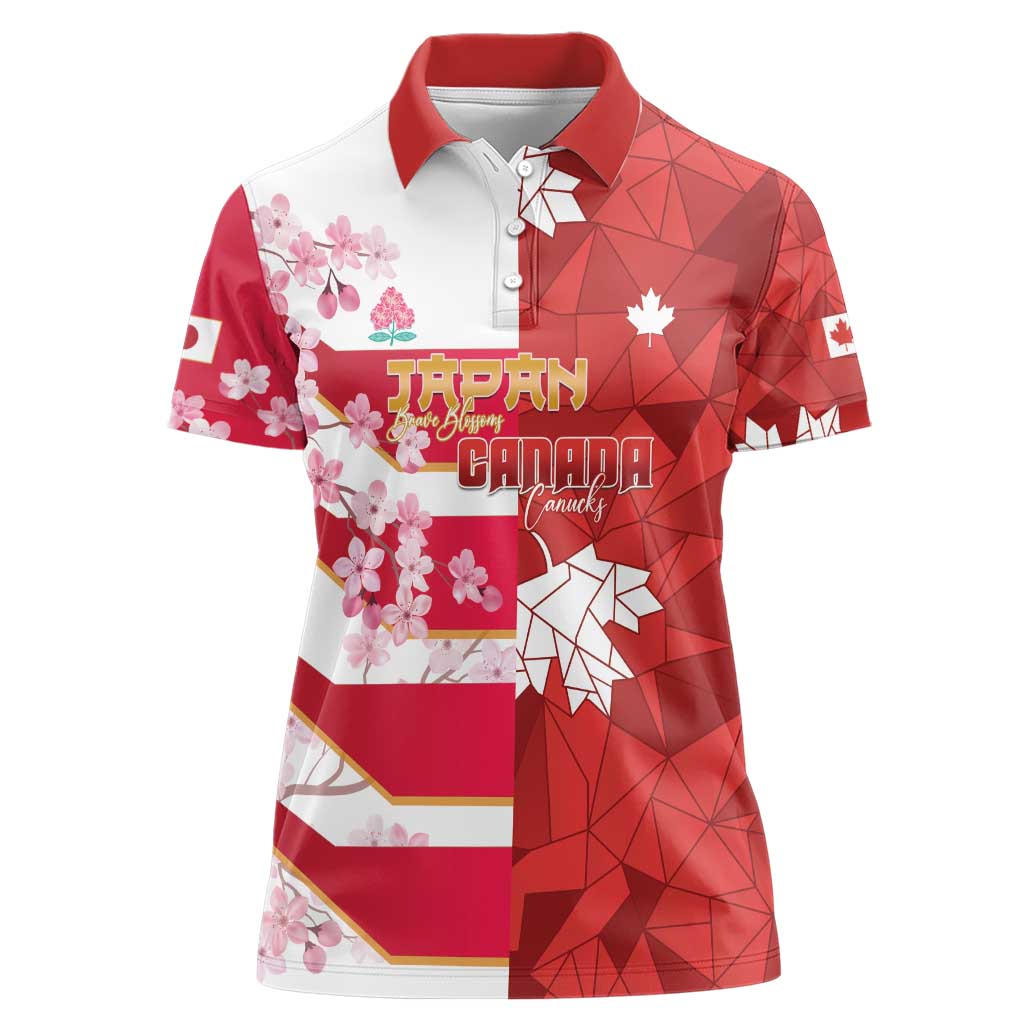 Canada and Japan Rugby Custom Women Polo Shirt Canucks Brave Blossoms Together Pacific - Wonder Print Shop