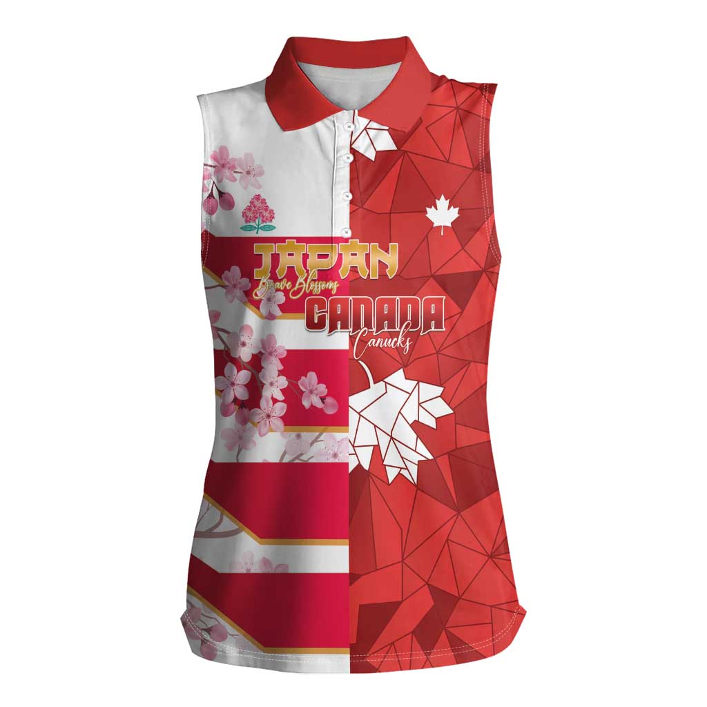 Canada and Japan Rugby Custom Women Sleeveless Polo Shirt Canucks Brave Blossoms Together Pacific - Wonder Print Shop