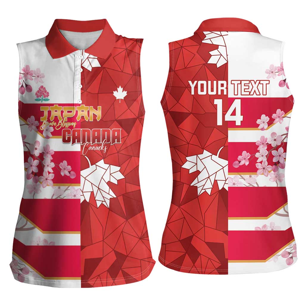 Canada and Japan Rugby Custom Women Sleeveless Polo Shirt Canucks Brave Blossoms Together Pacific - Wonder Print Shop