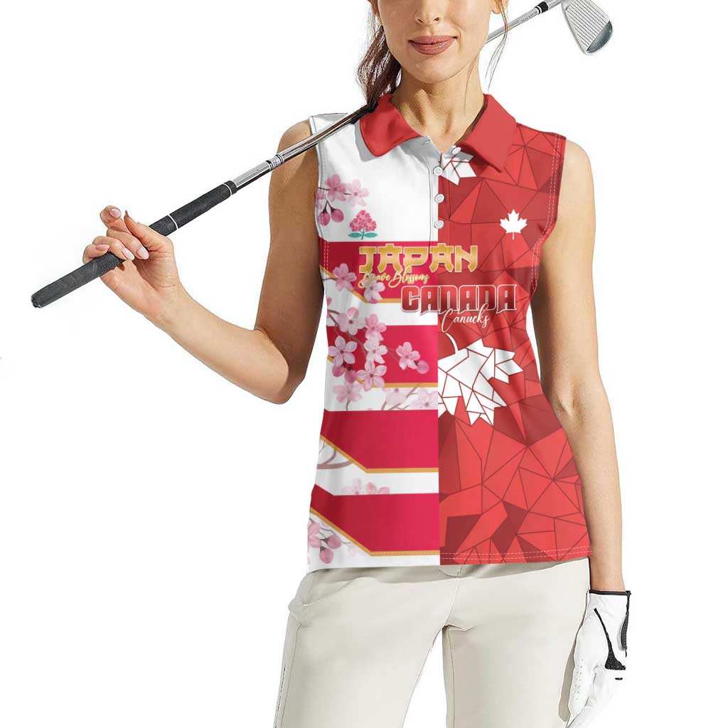 Canada and Japan Rugby Custom Women Sleeveless Polo Shirt Canucks Brave Blossoms Together Pacific - Wonder Print Shop