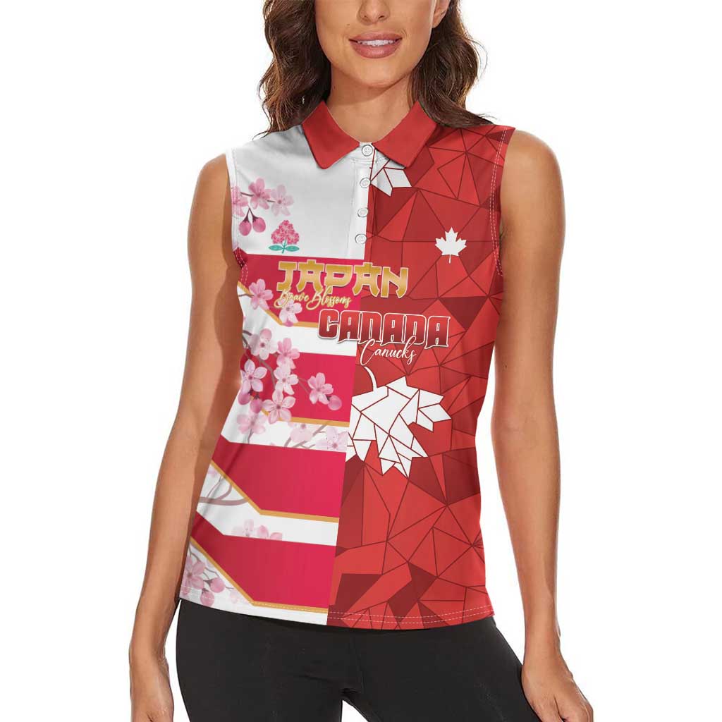 Canada and Japan Rugby Custom Women Sleeveless Polo Shirt Canucks Brave Blossoms Together Pacific - Wonder Print Shop