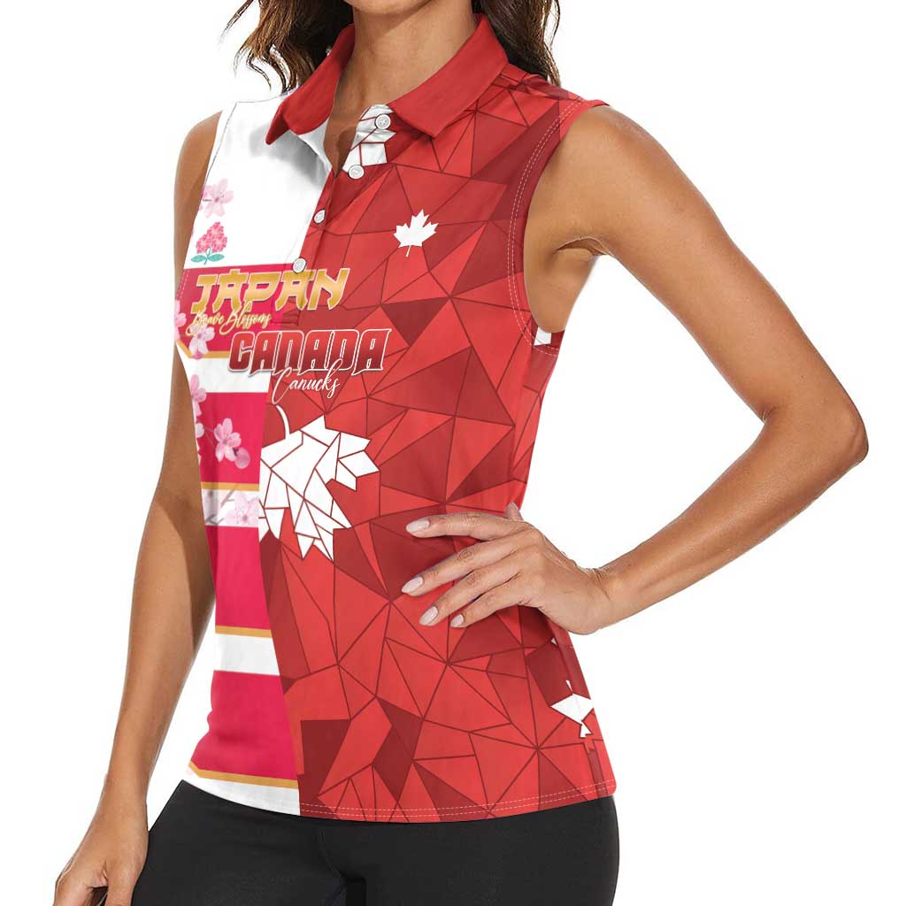 Canada and Japan Rugby Custom Women Sleeveless Polo Shirt Canucks Brave Blossoms Together Pacific - Wonder Print Shop