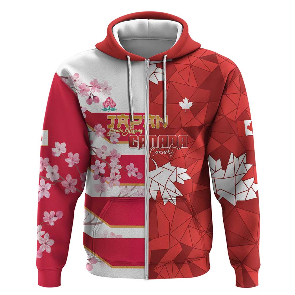 Canada and Japan Rugby Custom Zip Hoodie Canucks Brave Blossoms Together Pacific - Wonder Print Shop