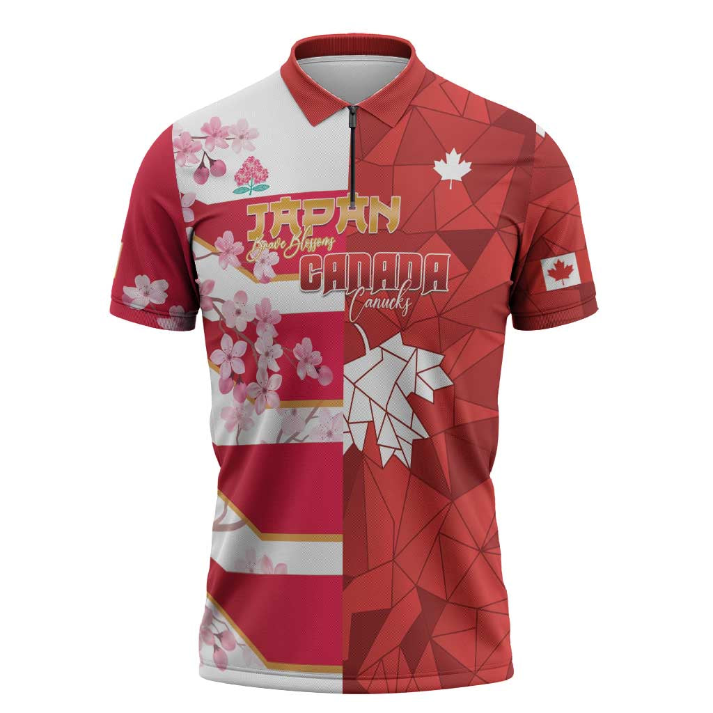 Canada and Japan Rugby Custom Zipper Polo Shirt Canucks Brave Blossoms Together Pacific - Wonder Print Shop