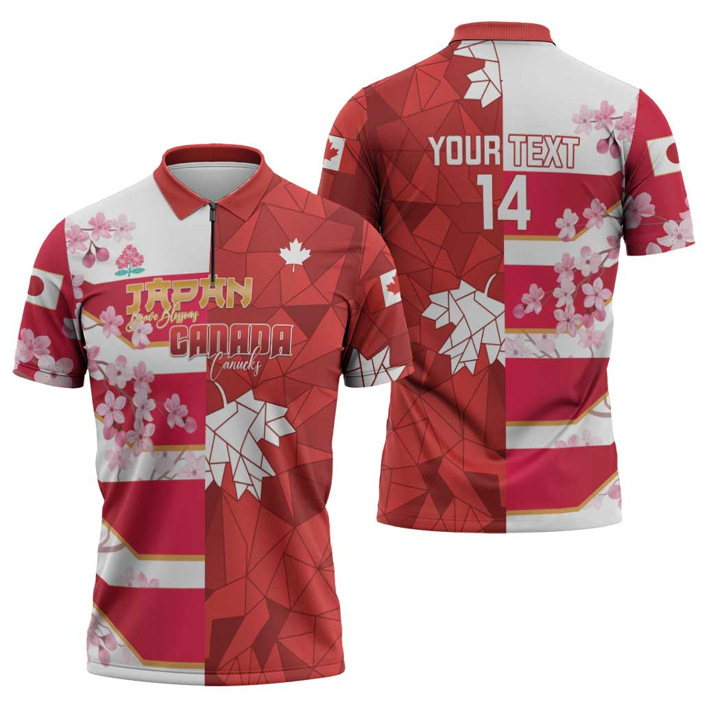 Canada and Japan Rugby Custom Zipper Polo Shirt Canucks Brave Blossoms Together Pacific - Wonder Print Shop