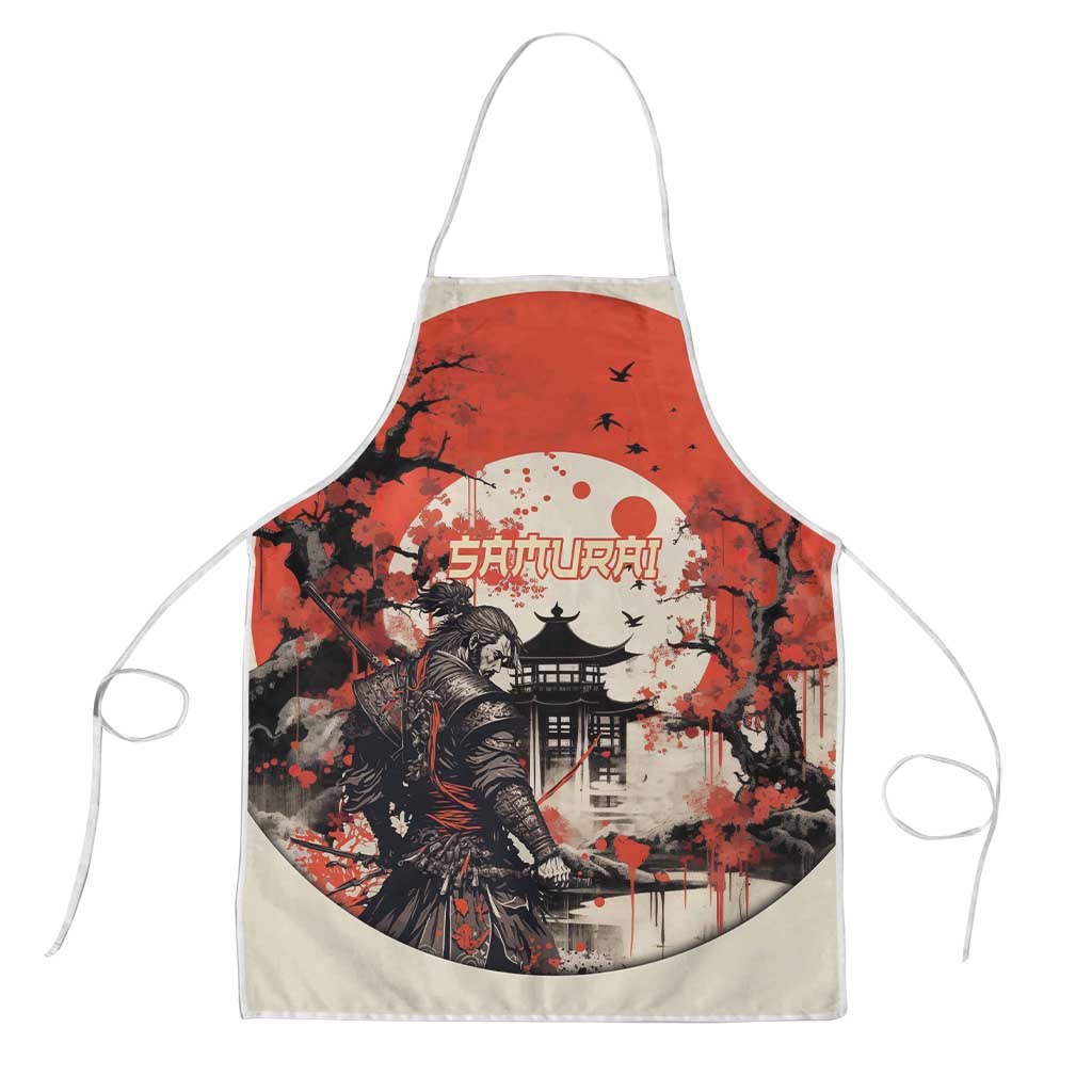 Samurai Warrior Japan Apron Red-blossomed Tree Classic Japanese Stylized - Wonder Print Shop