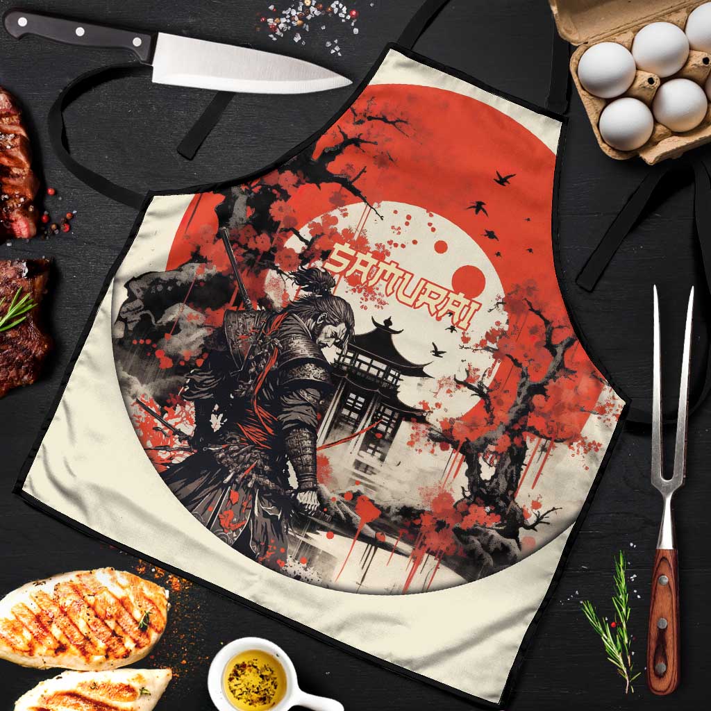 Samurai Warrior Japan Apron Red-blossomed Tree Classic Japanese Stylized - Wonder Print Shop