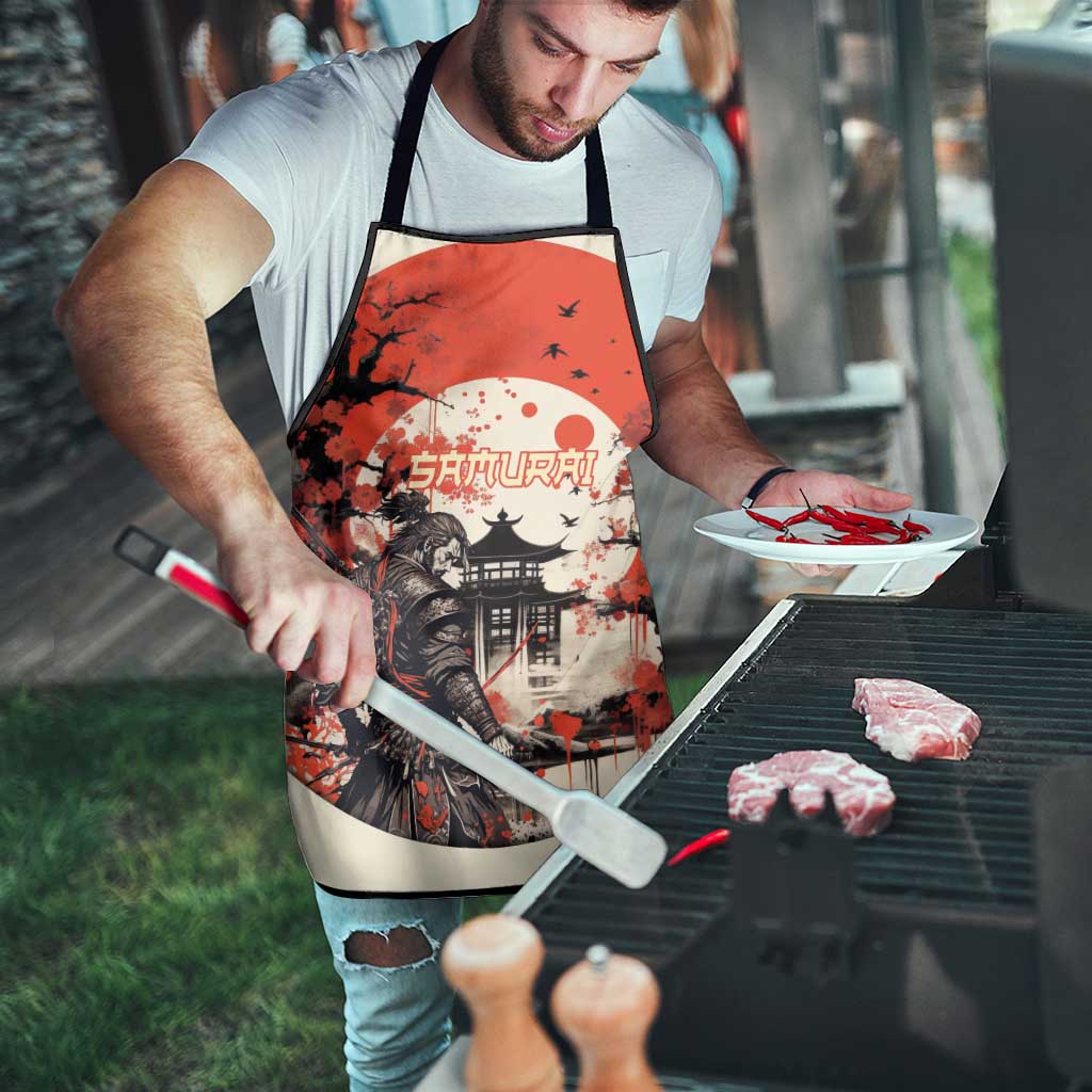 Samurai Warrior Japan Apron Red-blossomed Tree Classic Japanese Stylized - Wonder Print Shop