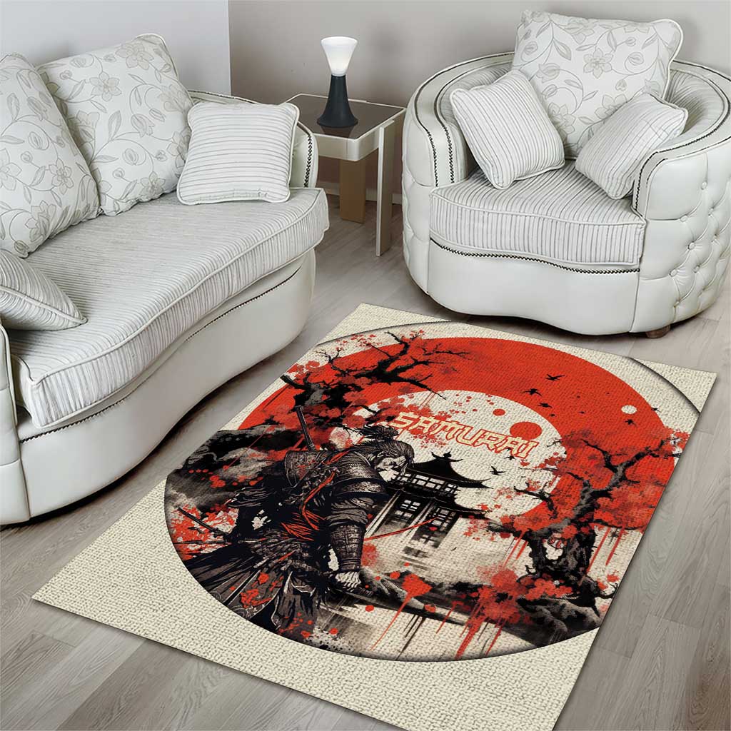 Samurai Warrior Japan Area Rug Red-blossomed Tree Classic Japanese Stylized - Wonder Print Shop