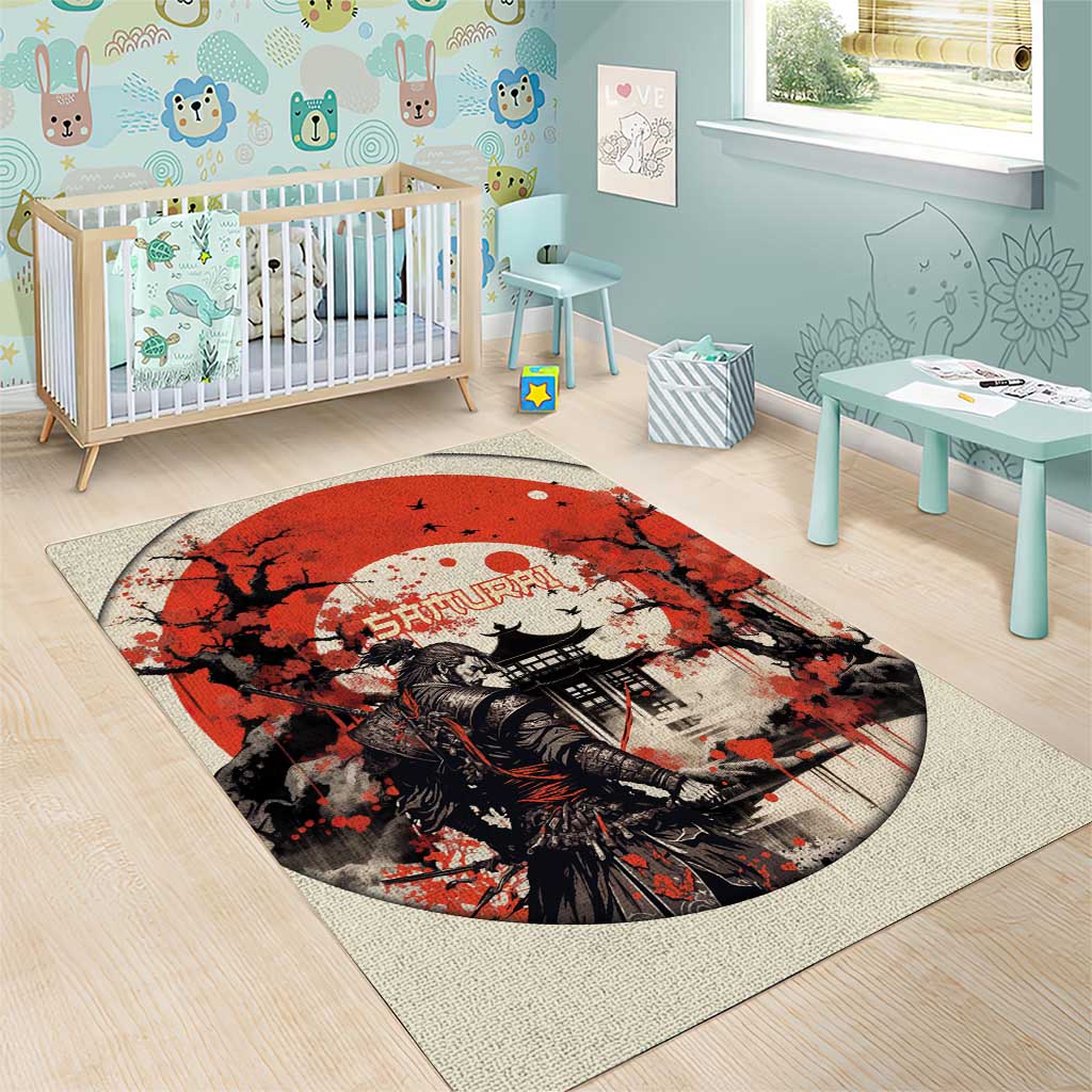Samurai Warrior Japan Area Rug Red-blossomed Tree Classic Japanese Stylized - Wonder Print Shop