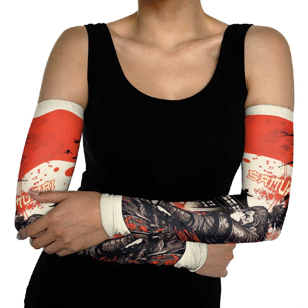 Samurai Warrior Japan Arm Sleeves Red-blossomed Tree Classic Japanese Stylized - Wonder Print Shop