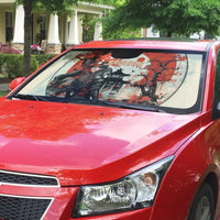 Samurai Warrior Japan Auto Sun Shade Red-blossomed Tree Classic Japanese Stylized - Wonder Print Shop