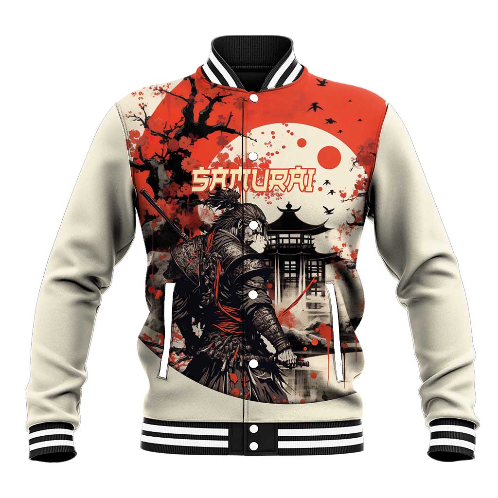 Samurai Warrior Japan Baseball Jacket Red-blossomed Tree Classic Japanese Stylized - Wonder Print Shop