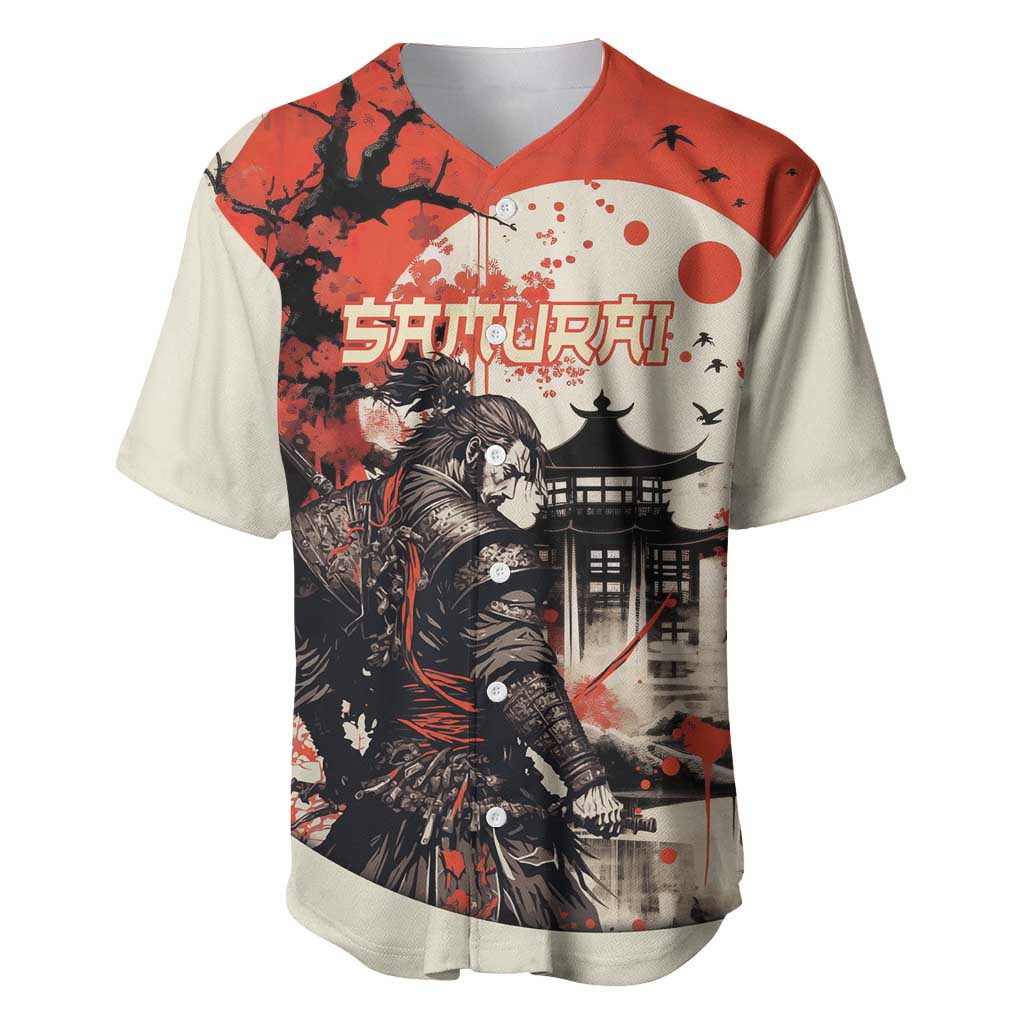 Samurai Warrior Japan Baseball Jersey Red-blossomed Tree Classic Japanese Stylized - Wonder Print Shop