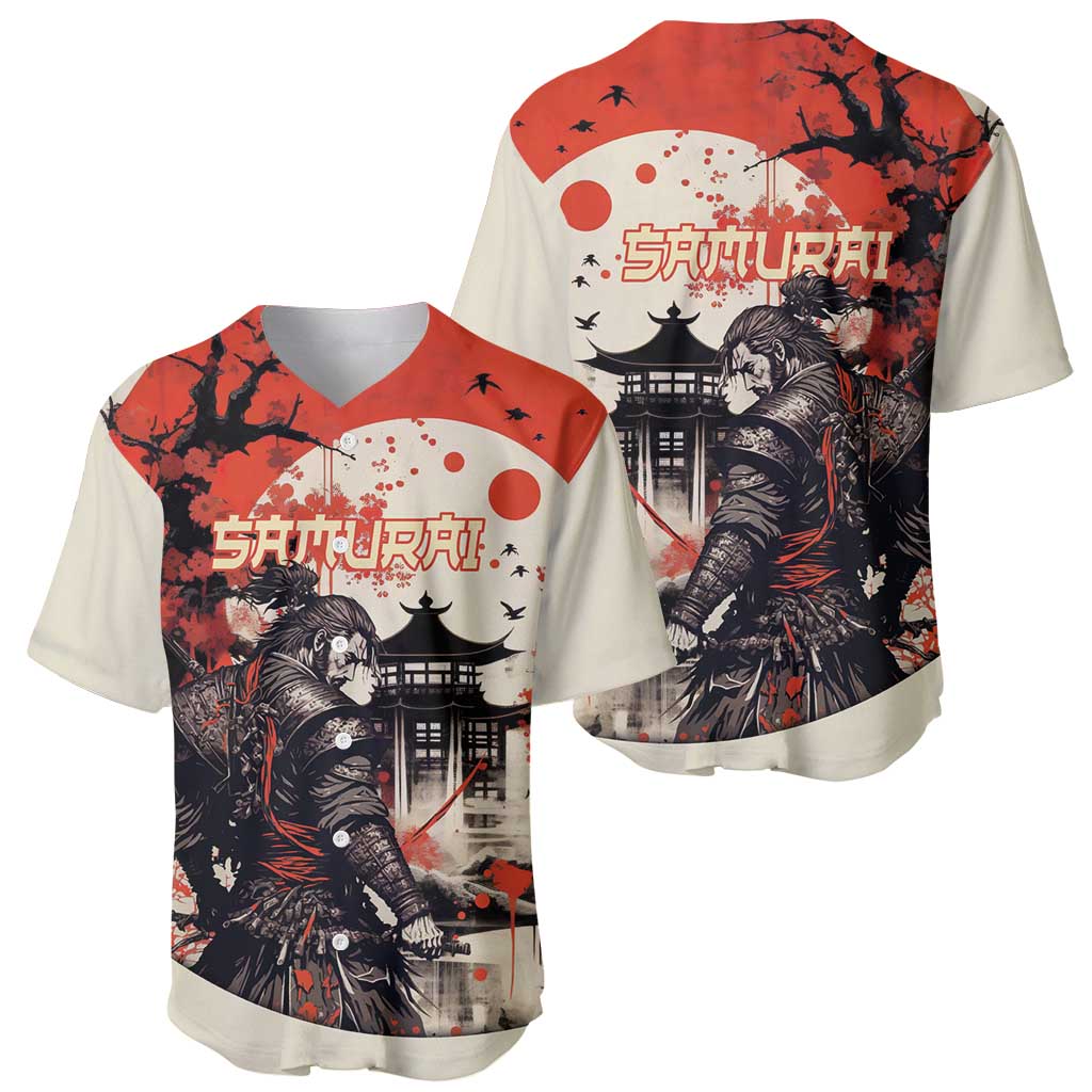 Samurai Warrior Japan Baseball Jersey Red-blossomed Tree Classic Japanese Stylized - Wonder Print Shop