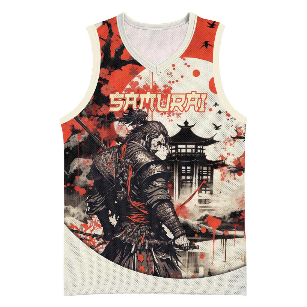 Samurai Warrior Japan Basketball Jersey Red-blossomed Tree Classic Japanese Stylized - Wonder Print Shop