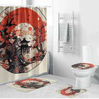 Samurai Warrior Japan Bathroom Set Red-blossomed Tree Classic Japanese Stylized - Wonder Print Shop